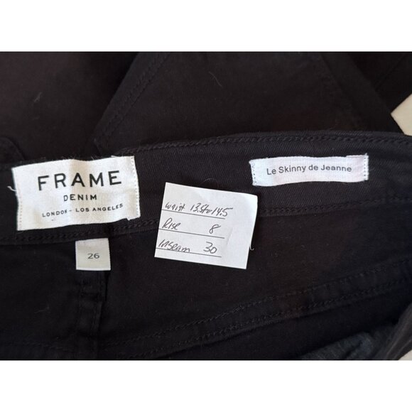 FRAME Le Skinny de Jeanne Black Distressed Skinny Jeans 26 Mid Rise 30” Inseam - Picture 2 of 10